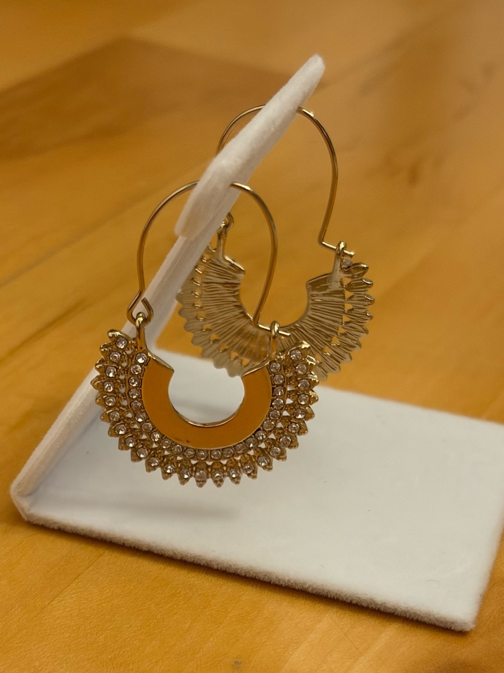 Gold Statement Earrings Rhinestone Half Moon Boho Dangle
